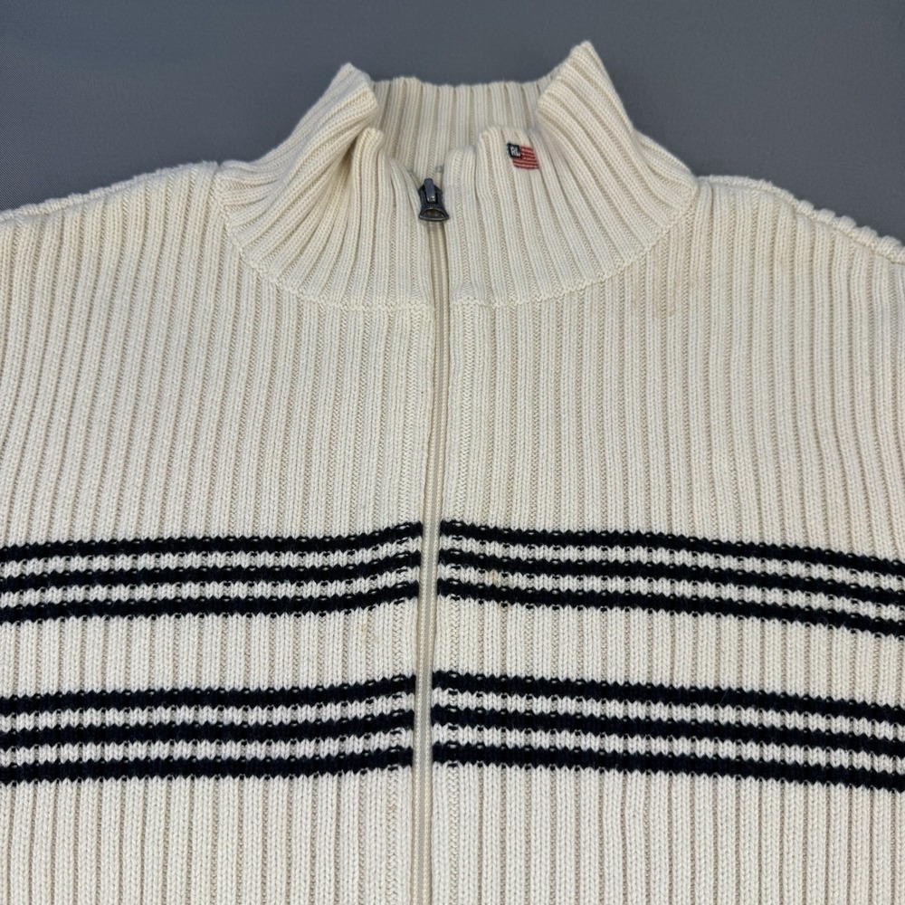 Polo Ralph Lauren Ribbed Quarter-Zip Pullover Men's Size M Ivory Navy Mock Neck - Picture 4 of 10